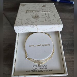 NIB OLIVIA AND JACKSON Sterling Silver Zirconia Adjustable Gold Cross Bracelet